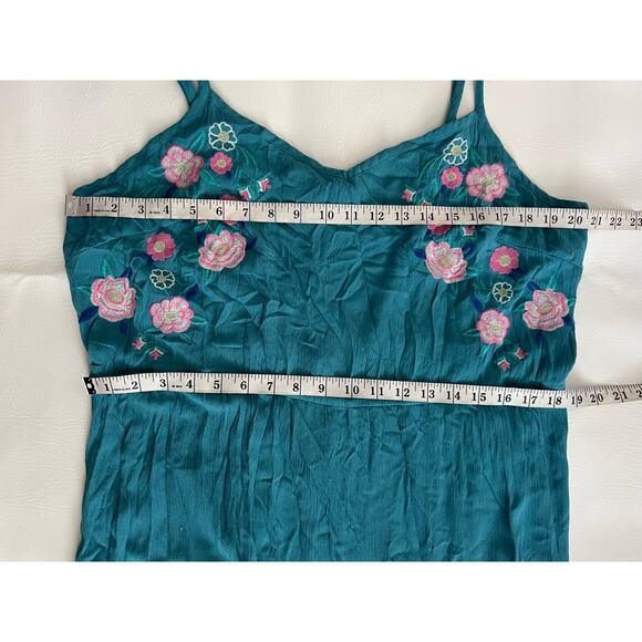 Fourteenth Place Embroidered Floral Teal Green Blue Maxi Dress 3X Boho Coquette - Picture 6 of 7